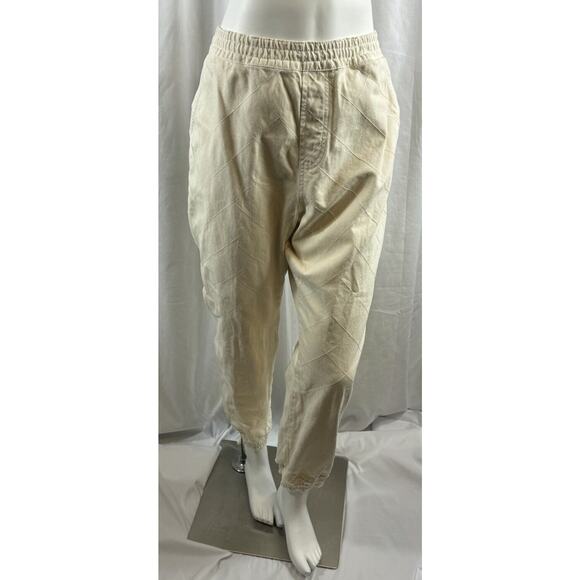 ZARA Denim Cross Stitch Baggy Joggers, Ivory, Sz: XL, 69-12 - Picture 1 of 15